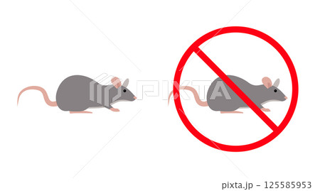 Gray rat and no rats sign, deratization and pest control 125585953