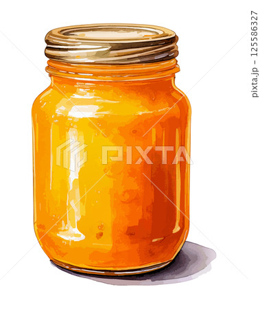 黄色のジャム瓶の水彩風イラスト 生成AI 黄色のジャム瓶の水彩風イラスト 生成AI 125586327