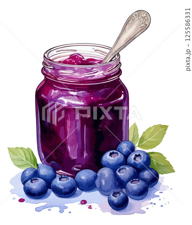 ブルーベリージャムの水彩風イラスト　生成AI 125586331