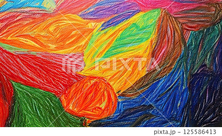 《AI画像》クレヨンで描いたカラフルな虹色背景 125586413