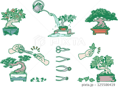盆栽のお手入れをするイラストセット 125586419