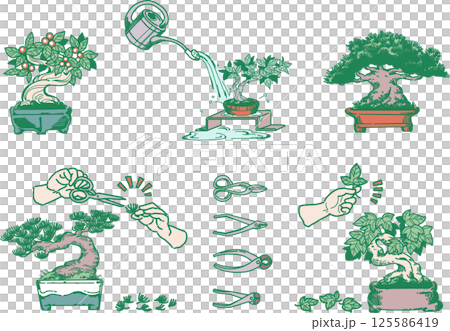 盆栽のお手入れをするイラストセット 125586419
