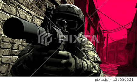戦闘態勢の特殊部隊兵士 125586521