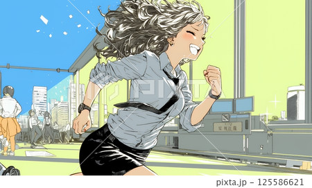 遅刻しそうで猛ダッシュをしている若い女性