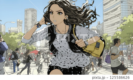 遅刻しそうで猛ダッシュをしている若い女性