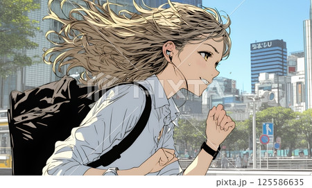 遅刻しそうで猛ダッシュをしている若い女性