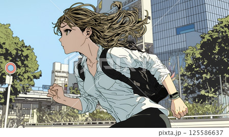 遅刻しそうで猛ダッシュをしている若い女性