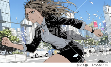 遅刻しそうで猛ダッシュをしている若い女性