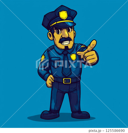 指をさすコミカルな警察官キャラクター 125586690