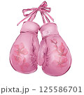 boxing gloves pink with flowers, women's boxing, sports set, isolated illustrations in high quality on white background, perfect for poster design, for sporting goods design, backgrounds. 125586701