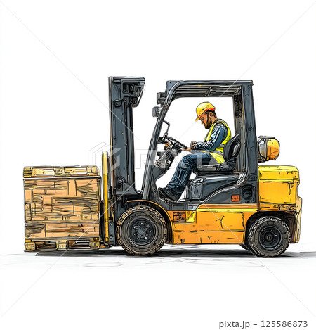 フォークリフトのクローズアップイラスト	 フォークリフトのクローズアップイラスト	 125586873
