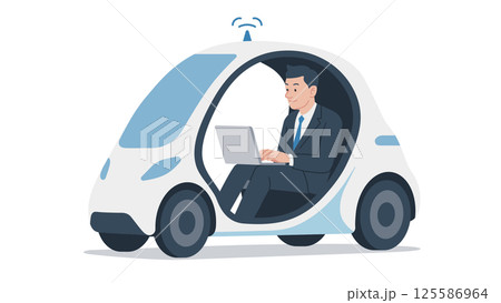 一人乗り自動運転車 ノートPCを使っているビジネスマン 125586964