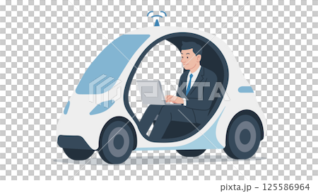 一人乗り自動運転車 ノートPCを使っているビジネスマン 125586964