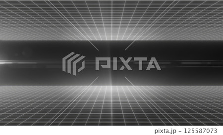 A monochrome digital grid landscape with a futuristic design, symbolizing data networks and advanced technology in a minimalistic aesthetic 125587073