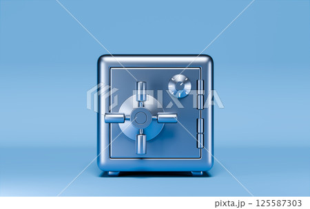 Closed Metallic Safe on Blue Background 125587303
