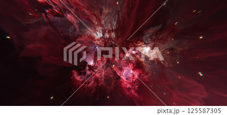 Epic Red and Blue Cosmic Nebula Background in Deep Space 125587305