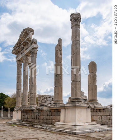 The ancient ruins of the Temple of Trajan in Pergamon, Izmir, Turkey under a cloudy sky The ancient ruins of the Temple of Trajan in Pergamon, Izmir, Turkey under a cloudy sky 125587555