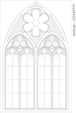 Gothic window outline template coloring 125587747