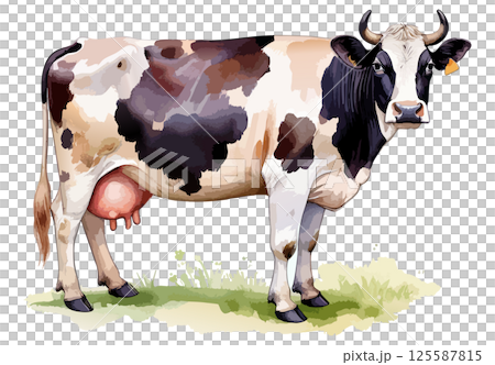 牛の水彩風イラスト　生成AI 125587815