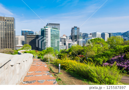 ソウル 南山公園の城壁と高層ビル ソウル 南山公園の城壁と高層ビル 125587897