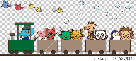 An illustration of animals having fun on a train An illustration of animals having fun on a train 125587934