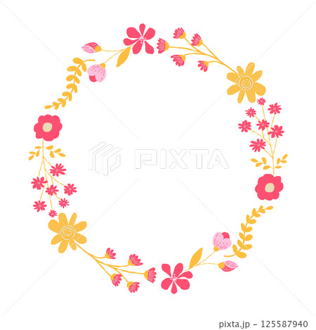 Hand drawn card with decorative floral frame, vector illustration for greeting card, invitation template. Retro, vintage lettering banner, poster, background. 125587940