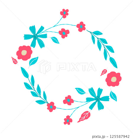 Hand drawn card with decorative floral frame, vector illustration for greeting card, invitation template. Retro, vintage lettering banner, poster, background. 125587942