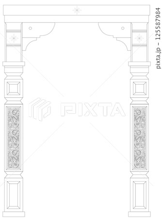 Classic wooden arch and pillars background Classic wooden arch and pillars background 125587984