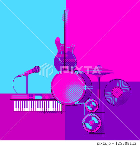 Background with musical items. Music party or rock concert illustration. Background with musical items. Music party or rock concert illustration. 125588112