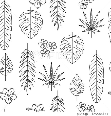 Pattern with stylized palm leaves. Decorative image of tropical foliage and plants. 125588144