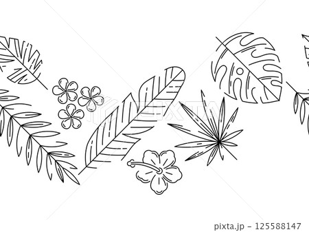 Pattern with stylized palm leaves. Decorative image of tropical foliage and plants. Pattern with stylized palm leaves. Decorative image of tropical foliage and plants. 125588147