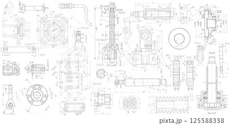Mechanical Engineering drawing . Technical drawing background Mechanical Engineering drawing . Technical drawing background 125588338