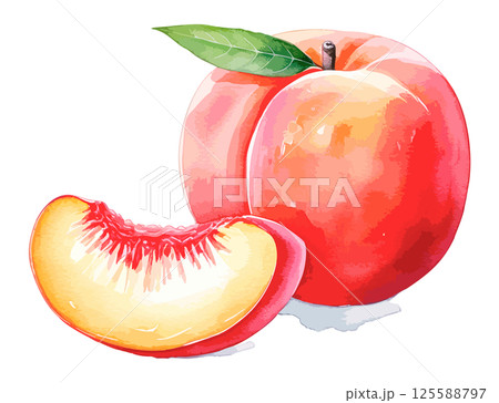 桃とカットされた桃の水彩風イラスト　生成AI 125588797