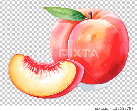 桃とカットされた桃の水彩風イラスト　生成AI 125588797