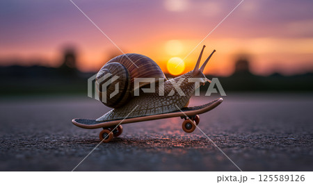 snail sitting on a bicycle 125589126