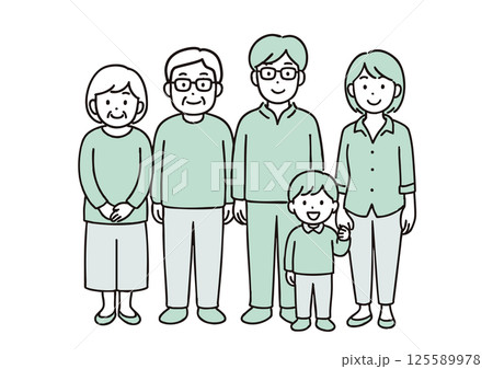 三世代家族が並んで微笑むイラスト 125589978