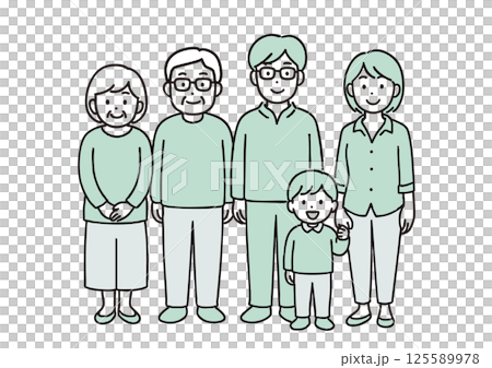 Illustration of a three-generation family smiling side by side 125589978