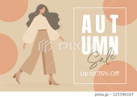 Autumn sale poster in pastel colors flat vector illustration. 125590107