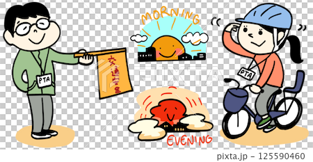 PTA parents patrolling the school route and holding flags 125590460