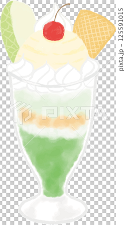 メロンパフェの手描き風イラスト 125591015