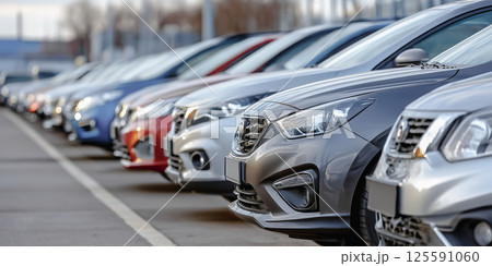 駐車場に並んだ車 125591060