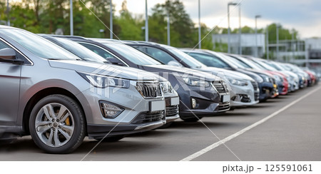 駐車場に並んだ自動車 125591061