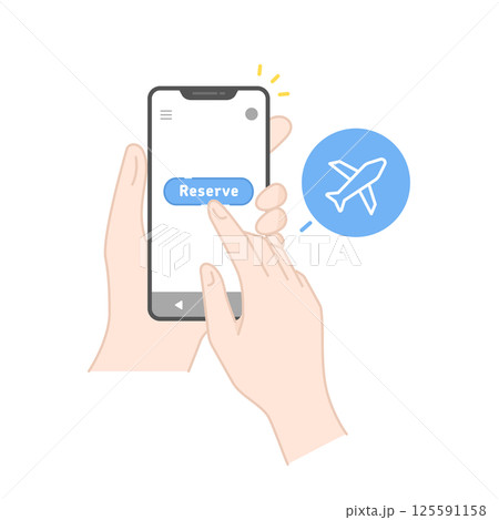スマホで飛行機のチケットを予約するベクターアイコン(旅行・手配)	 スマホで飛行機のチケットを予約するベクターアイコン(旅行・手配)	 125591158