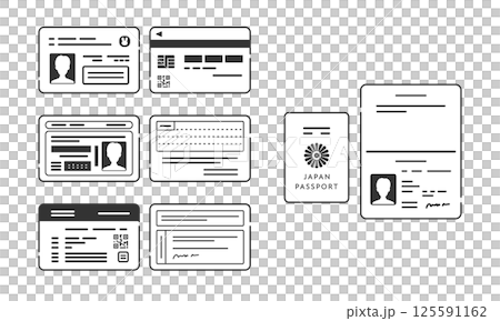 Identification card vector icon set (My Number card, driver's license, insurance card, passport) 125591162