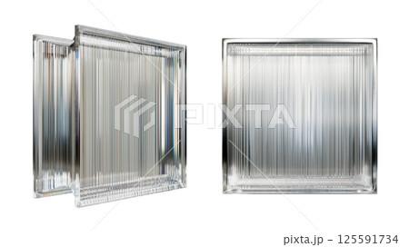 Transparent glass block for interior design. Aesthetic and modern shape of textured.  Building assortment for home, bathroom and office. 3D render 125591734