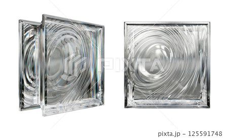 Transparent glass block for interior design. Aesthetic and modern shape of textured.  Building assortment for home, bathroom and office. 3D render 125591748