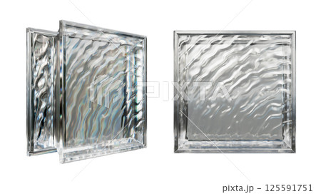 Transparent glass block for interior design. Aesthetic and modern shape of textured.  Building assortment for home, bathroom and office. 3D render 125591751