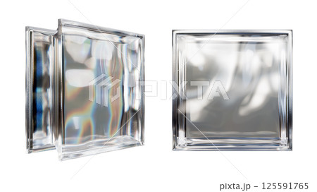 Transparent glass block for interior design. Aesthetic and modern shape of textured. Building assortment for home, bathroom and office. 3D render Transparent glass block for interior design. Aesthetic and modern shape of textured. Building assortment for home, bathroom and office. 3D render 125591765