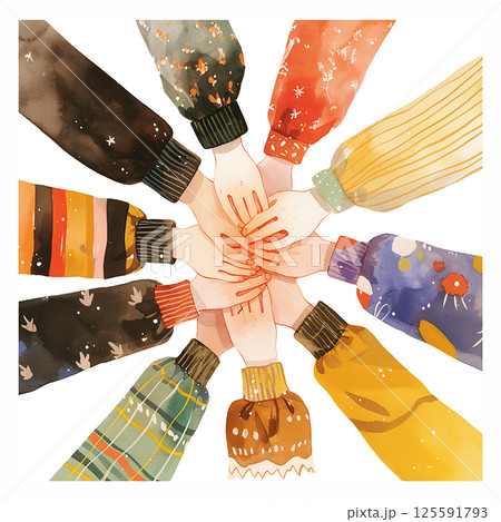 Diverse hands forming a circle in a unified gesture of collaboration and togetherness Diverse hands forming a circle in a unified gesture of collaboration and togetherness 125591793