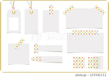カラフルドット柄のマスキングテープとメモの素材セット（手帳・ラベル・付箋に） 125592111
